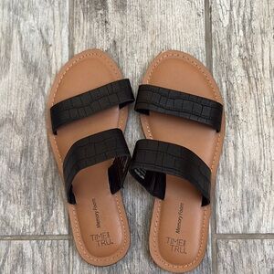 Time and Tru Black Double Strap Sandals
